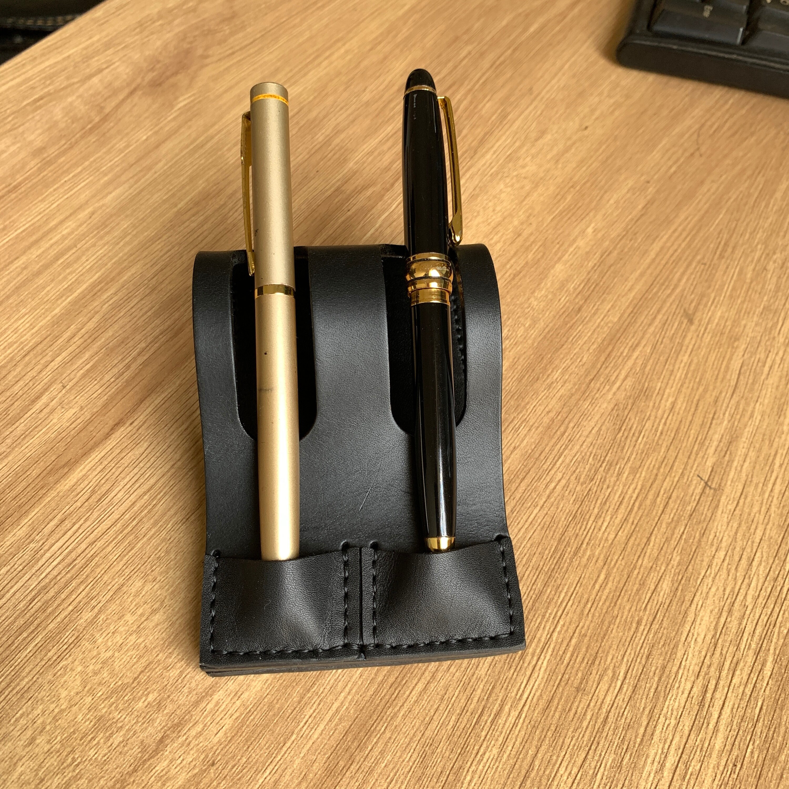 Leather Fountain Pen Stand, Black Leather Pen Holder, Leather Desk Pen Stand 1 to 3 Pens Stand