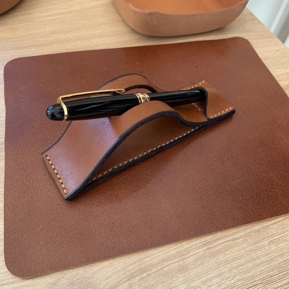 Pen Holder - Leather & Oak Wood - BC - Nude - Smooth Leather