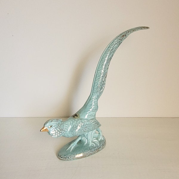 Vintage California Originals Turquoise and Gold Road Runner, MCM 1950s Hollywood Regency Decor