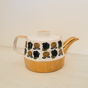 Vintage Gibson Staffordshire Teapot: Gold Accent, Made in England