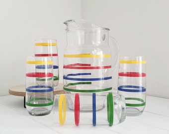 Anchor Hocking Spirit Pitcher and Glass Set, Fiesta Stripes, Set of 5