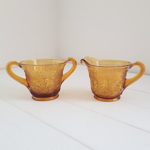 Amber Indiana Glass Tiara Sandwich Sugar and Creamer Set