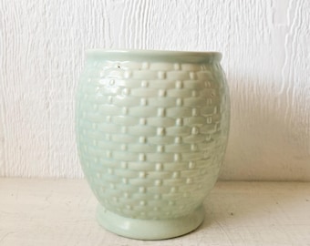 Turquoise Weller Pottery Ivory Basket Weave Cookie Jar