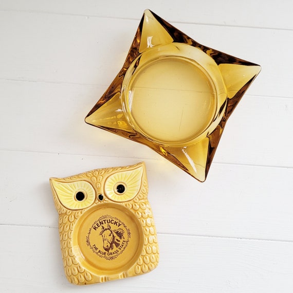 Amber Glass Ashtray 70s Ashtrays Vintage Glass Ashtrays Etsy