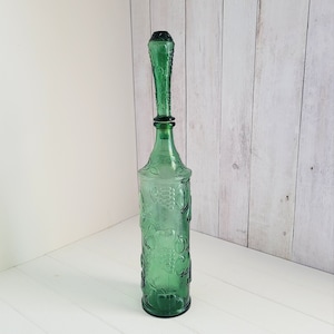 Empoli Italian Emerald Green Art Glass with Fruit Motif Decanter