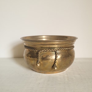 Small Brass Cauldron Planter with Rope and Tassel by Hosley
