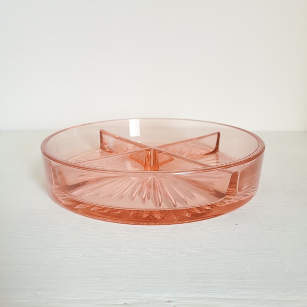 Pink Depression Glass Relish Dish, Divided Round Dish