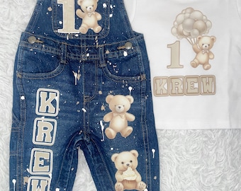 Bear Overall Set-Birthday-ANY THEME-Boy or Girl