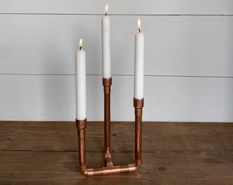 Copper pipe candle holder | copper centrepiece | wedding decor | industrial | modern chic | candelabra | candle holder trio | copper wedding