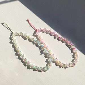 Iridescent phone charm, Translucent star phone strap, Y2k phone wristlet, Handmade beaded phone chain, 90s accessory gift, Phone accessory