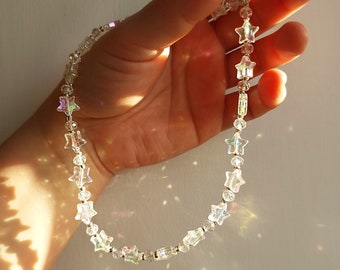 Iridescent Star Phone Charm, Beaded Y2k Wristlet