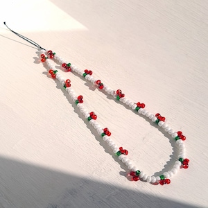 Cherry phone charm, beaded y2k phone strap, 90s accessory gift, personalised phone chain, handmade phone strap, custom cherry phone wristlet