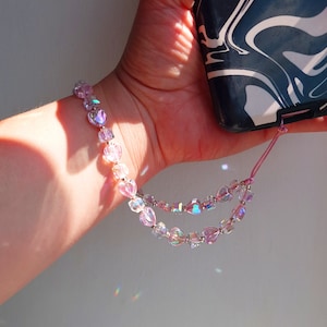 Irisierender Handyanhänger, 90er Jahre Handykette, Irisierendes Herz Armband, Perlen Handykette, Y2k Handykette, 90er Jahre Handykette, Handykette, Handykette