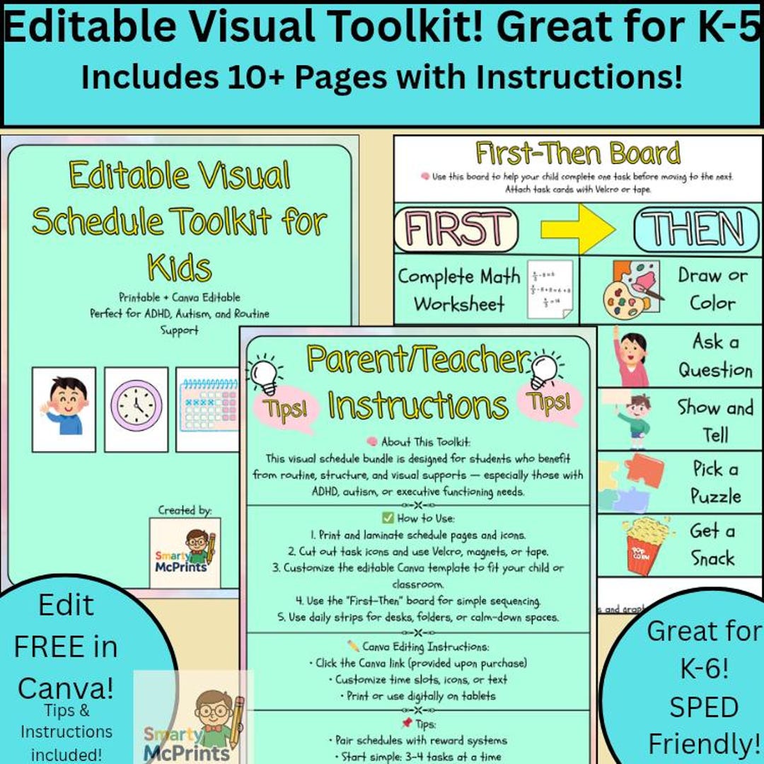 Editable Visual Schedule | Behavior Chart Bundle for Kids | Routine ...