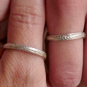 Wedding rings silver unblackened with pattern: braided