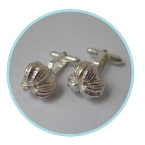 Pair of cufflinks made from original casts of nasturtiums, handmade from 925 sterling silver