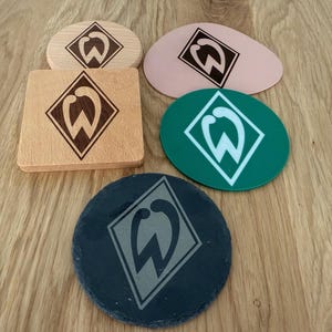Werder Bremen Raute - Werder Coaster / Untersetzer als Kunstoffdruck, Schiefergravur, Walnussholzgravur