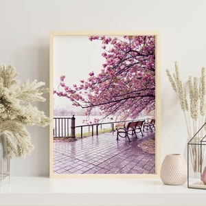 Pink Sakura Tree Wall Art Print, Printable Cherry Blossom Tree Wall Art, Ueno Park Tokyo Japan Wall Decor, Spring Wall Art - PWA0096