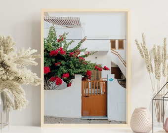 Door Wall Art Print, Architecture Wall Art, Pink Flower Poster, Door Photography, Chic Printable Art, Door Art, Digital Poster - PWA0070