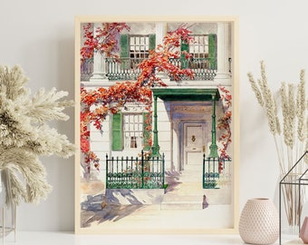 Watercolor Fall Wall Art Print, Building Digital Poster, Door Photography Poster Print, Wall Art Boho Decor, Door Art Print  - PWA0057