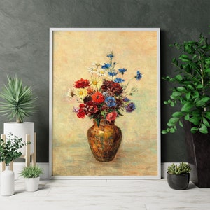 Flower Vase Painting Wall Art Print, Rustic Painting Digital Poster, Rustic Farmhouse Printable Wall Art, Floral Digital Print - PWA0056 image 2