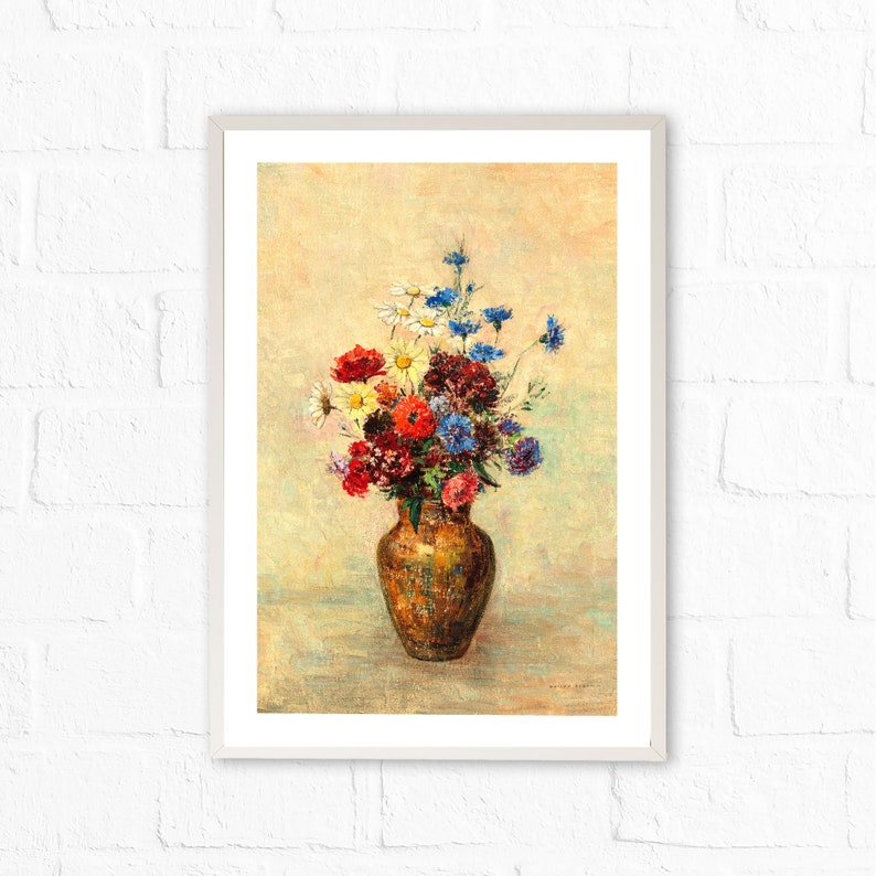 Flower Vase Painting Wall Art Print, Rustic Painting Digital Poster, Rustic Farmhouse Printable Wall Art, Floral Digital Print - PWA0056 image 4