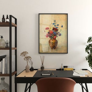 Flower Vase Painting Wall Art Print, Rustic Painting Digital Poster, Rustic Farmhouse Printable Wall Art, Floral Digital Print - PWA0056 image 7