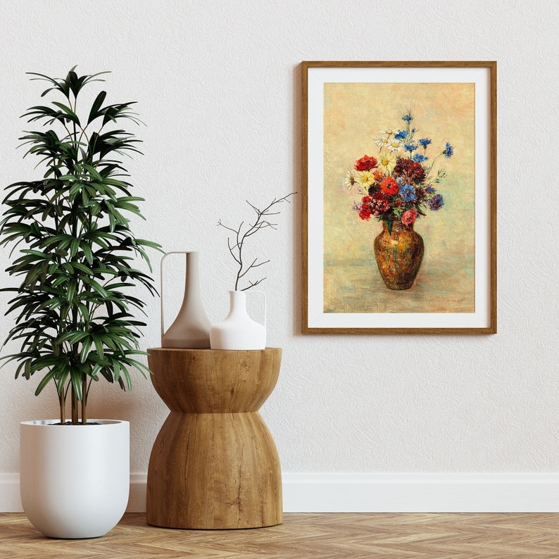 Flower Vase Painting Wall Art Print, Rustic Painting Digital Poster, Rustic Farmhouse Printable Wall Art, Floral Digital Print - PWA0056 image 3