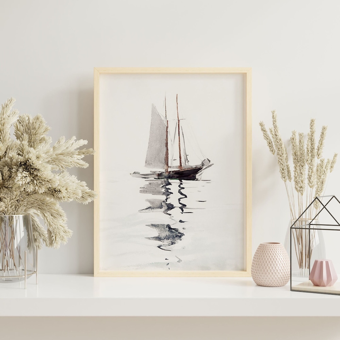 Sailboat Watercolor Wall Art Print, Sailboat Drawing, Printable Digital ...