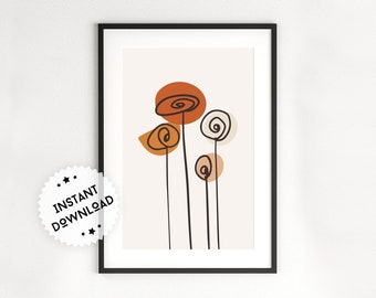 Minimalist One Line Flowers Wall Art Prints, Abstract Flowers Printable Art Poster, Modern Art Print, Boho Wall Art - PWA0077