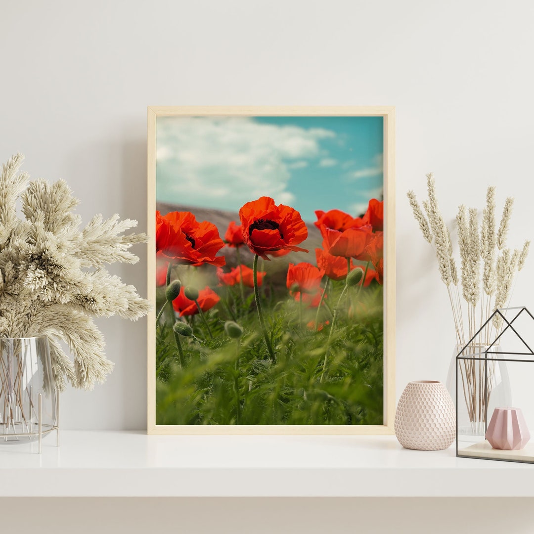 Red Poppy Field Wall Art Print, Floral Home Decor : Digital Download ...