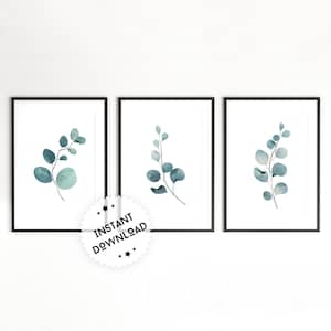 Set of 3 Botanical Wall Art Prints | Botanical Leaves Watercolor Posters | Leaf Print | Eucalyptus Leaf Art | Botanical Print Set