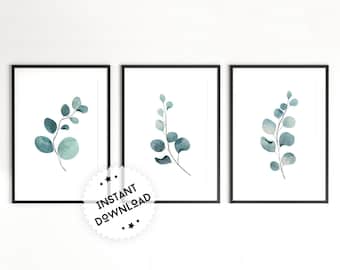 Set of 3 Botanical Wall Art Prints | Botanical Leaves Watercolor Posters | Leaf Print | Eucalyptus Leaf Art | Botanical Print Set