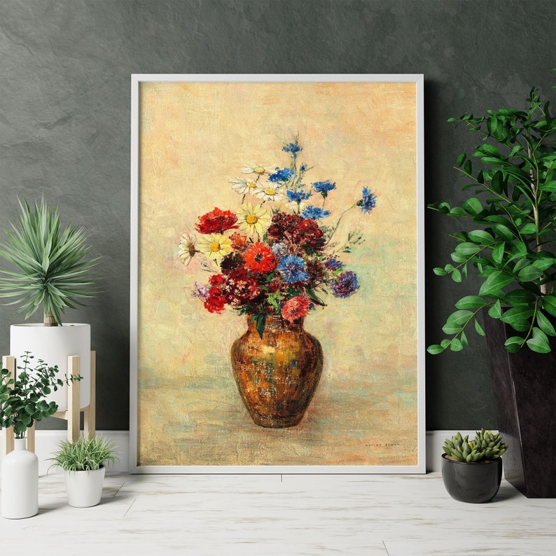 Flower Vase Painting Wall Art Print, Rustic Painting Digital Poster, Rustic Farmhouse Printable Wall Art, Floral Digital Print - PWA0056 image 2
