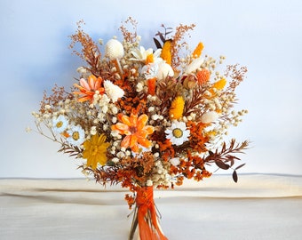 Autumn Wildflower Bouquet, Burnt Orange Dried Flower Bouquet, Wedding Flower Bouquet