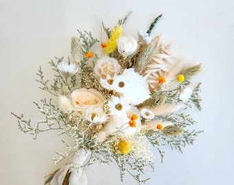 Dainty Dried Flower Wedding Bouquet, Ivory, Champagne, Wedding Flower