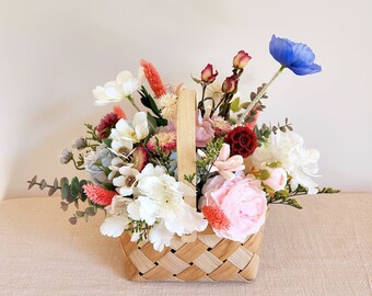 Colourful Flower Basket Arrangement, Small Basket Flower Arrangement, Interior Decoration, Gift Ideas