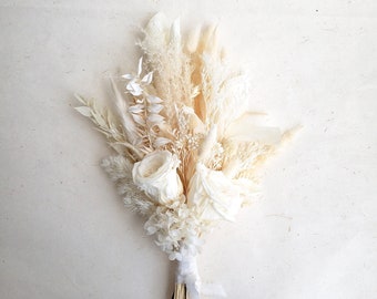 White Dried Flower Bouquet, Ivory Wedding Bouquet, Wedding Flower Arrangement, Interior Decoration