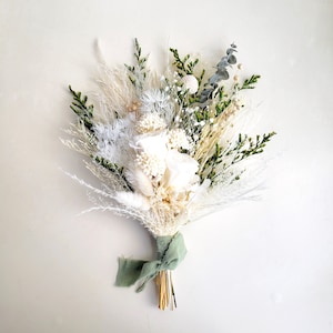 Boho  Dried Flower Bouquet, White & Green, Country Wedding Flower Arrangement, Home Decor