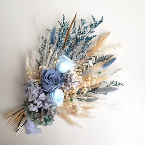 Preserved Flower Bouquet, Dusty Blue, Teal Blue Dried Flower Wedding Bouquet