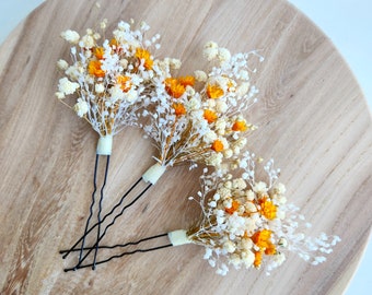 Terracotta Dried Flower Hair Pins, Autumn Wedding Hair Accessories, Rustic Headpiece