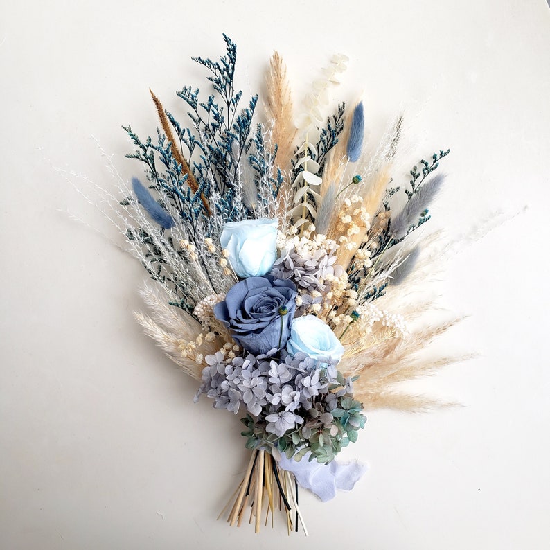 Preserved Flower Bouquet, Dusty Blue, Teal Blue Dried Flower Wedding Bouquet image 2