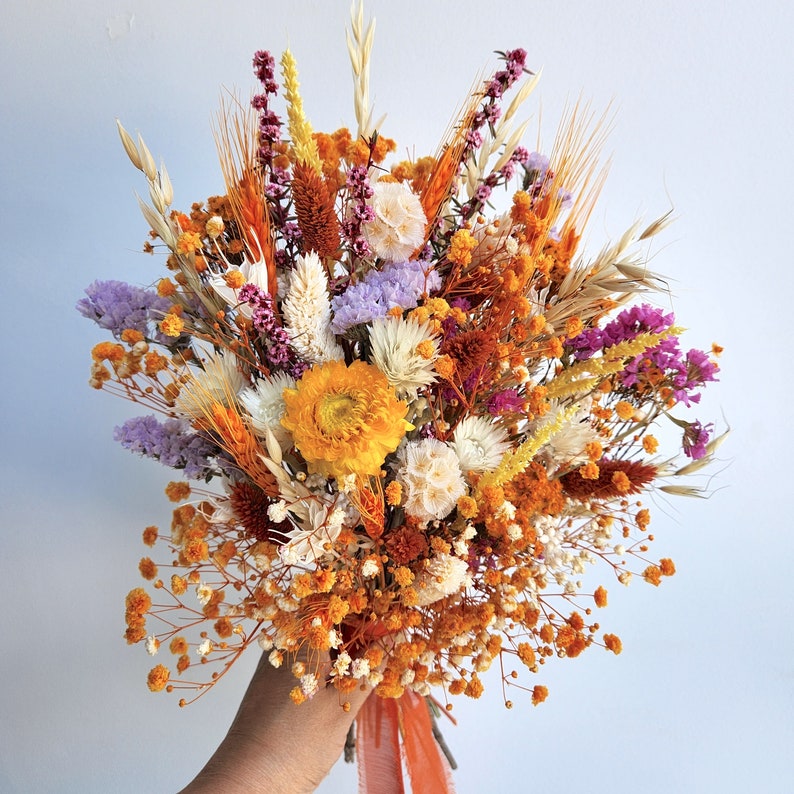 Rustic Dried Flower Wedding Bouquet, Autumn Theme, Wedding Flower image 2