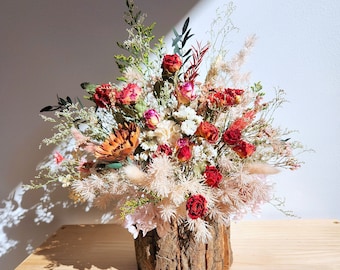 Rustic Flower Tree Vase Arrangement, Maroon, Pink, Wedding Flower, Centrepiece, Home Decoration