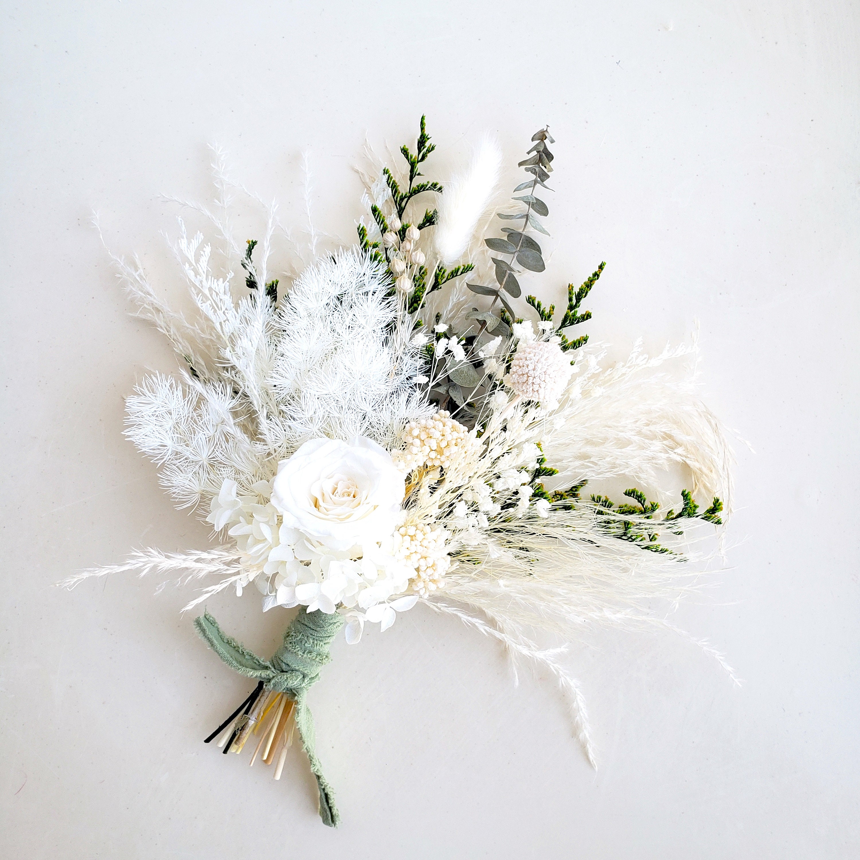 Boho Dried Flower Bouquet White & Green Country Wedding Etsy Australia