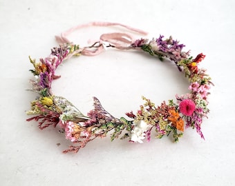 Dried Wild Flower Crown, Halo, Wedding Flower Arrangement,