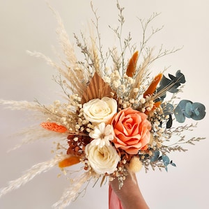 Rustikaler Trockenblumenstrauß, gebrannte Orange, Boho-Blumenstrauß, Hochzeitsblumengesteck