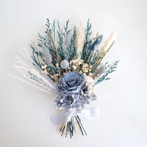 Preserved Flower Bouquet, Dusty Blue, Teal Blue Dried Flower Wedding Bouquet Bridesmaid Bouquet