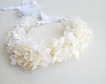 White Dried Flower Crown, Ivory, Cream, Flower Halo, Wedding Headpiece