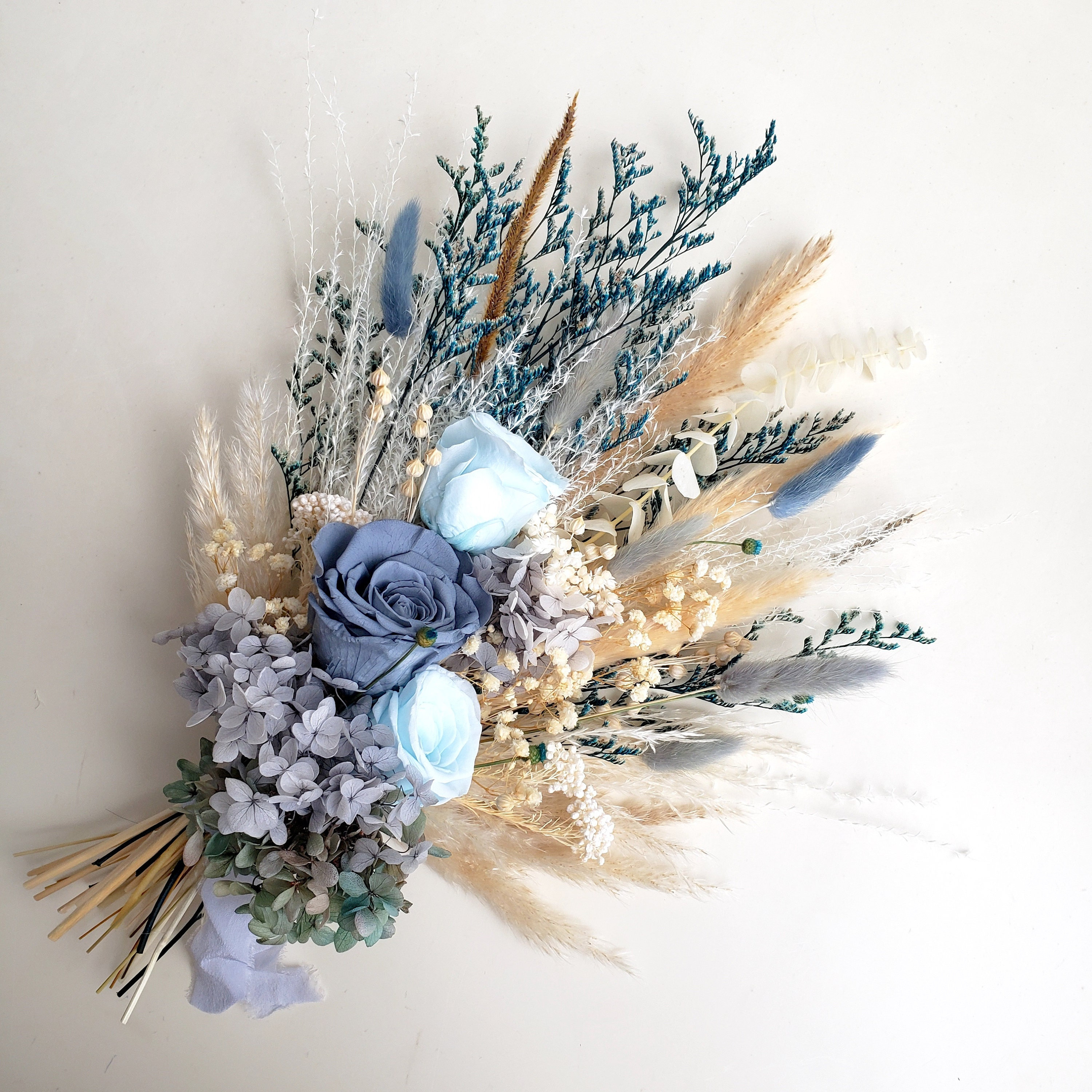 Preserved Flower Bouquet, Dusty Blue, Teal Blue Dried Flower